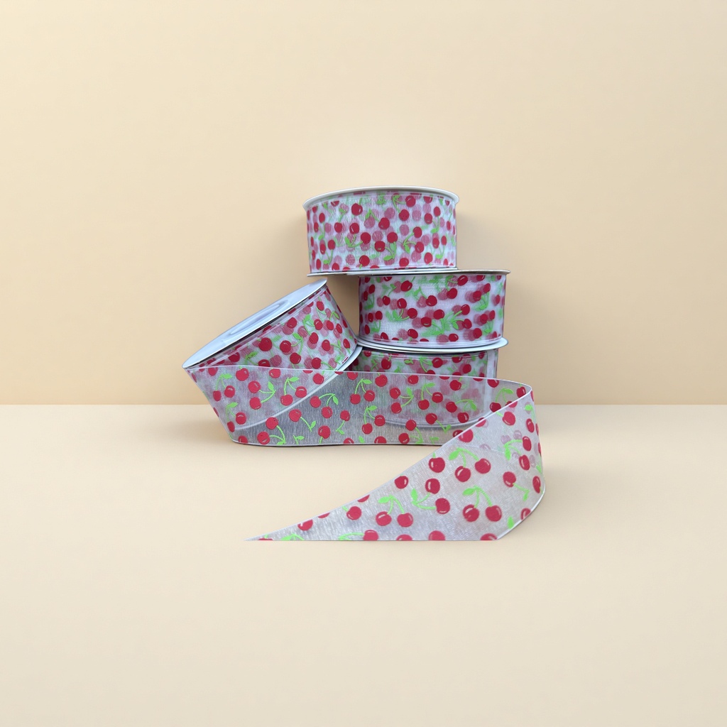 Wholesale of 4cm transparent snow gauze tape with Korean gauze printing cherry diy chanel-style gift packaging gift box decoration printing tape Specification image