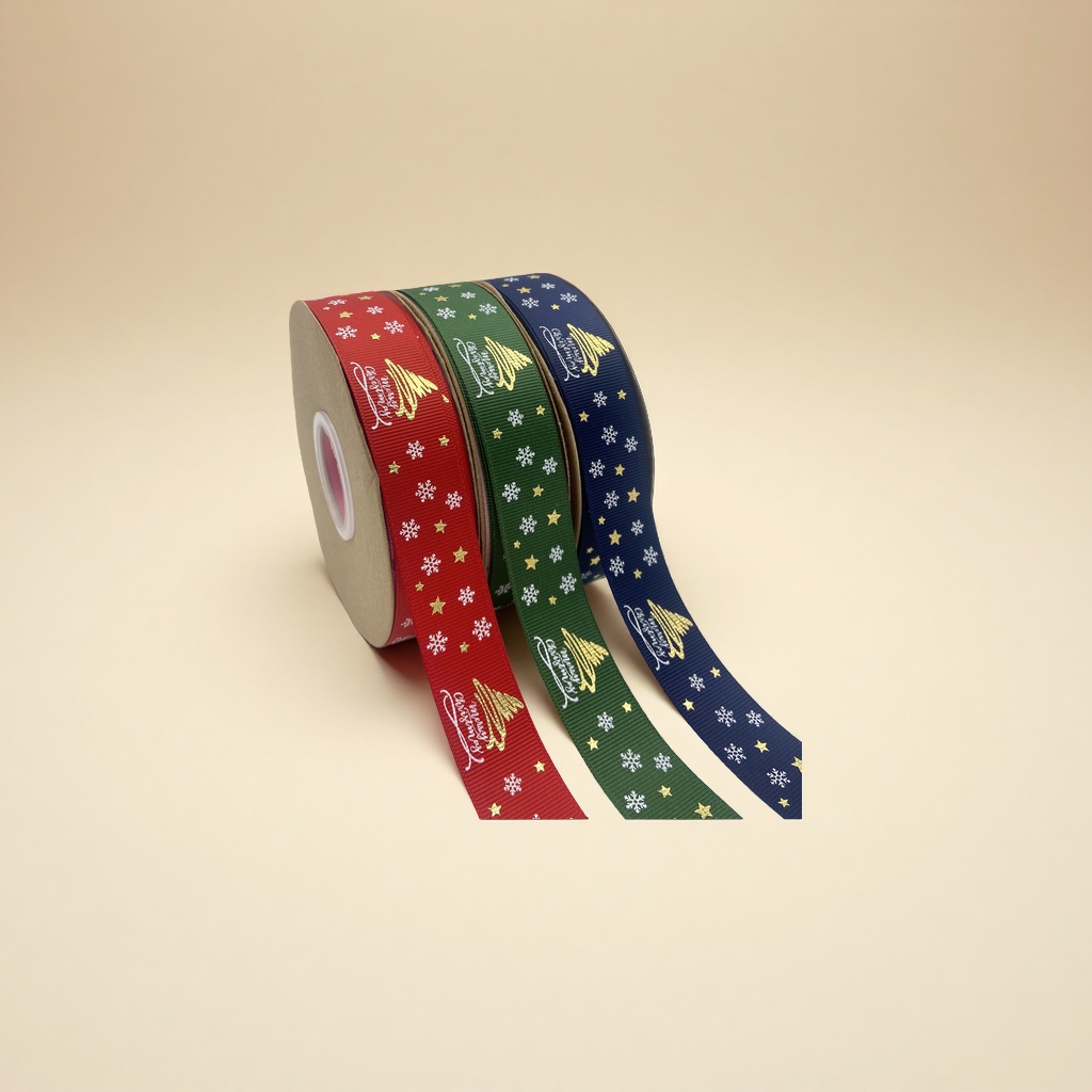 2.5CM Christmas ribbon, two-color gilded printed ribbed polyester ribbon, gift packaging, Christmas tree decoration manufacturer