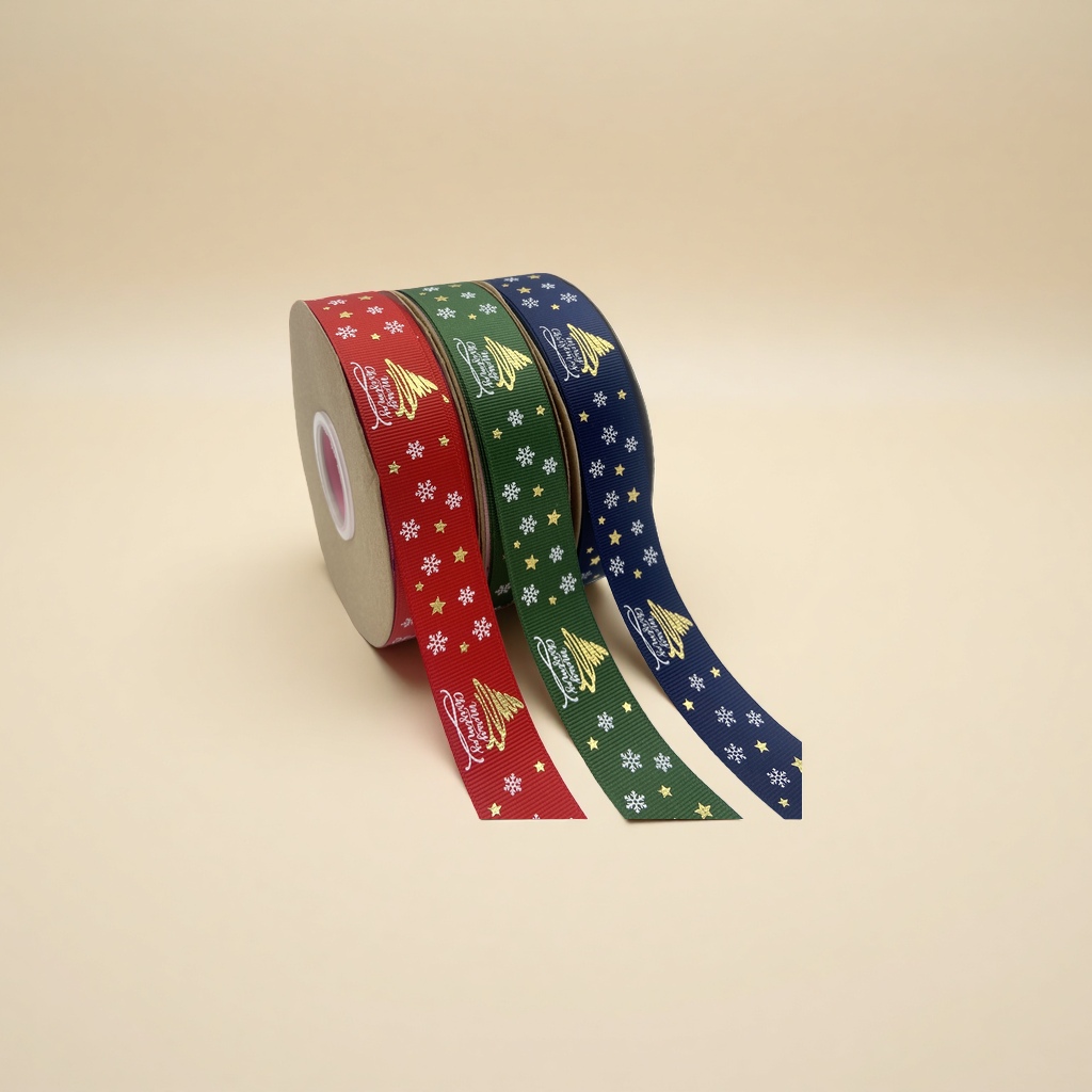 2.5CM Christmas ribbon, two-color gilded printed ribbed polyester ribbon, gift packaging, Christmas tree decoration manufacturer Application Scenario
