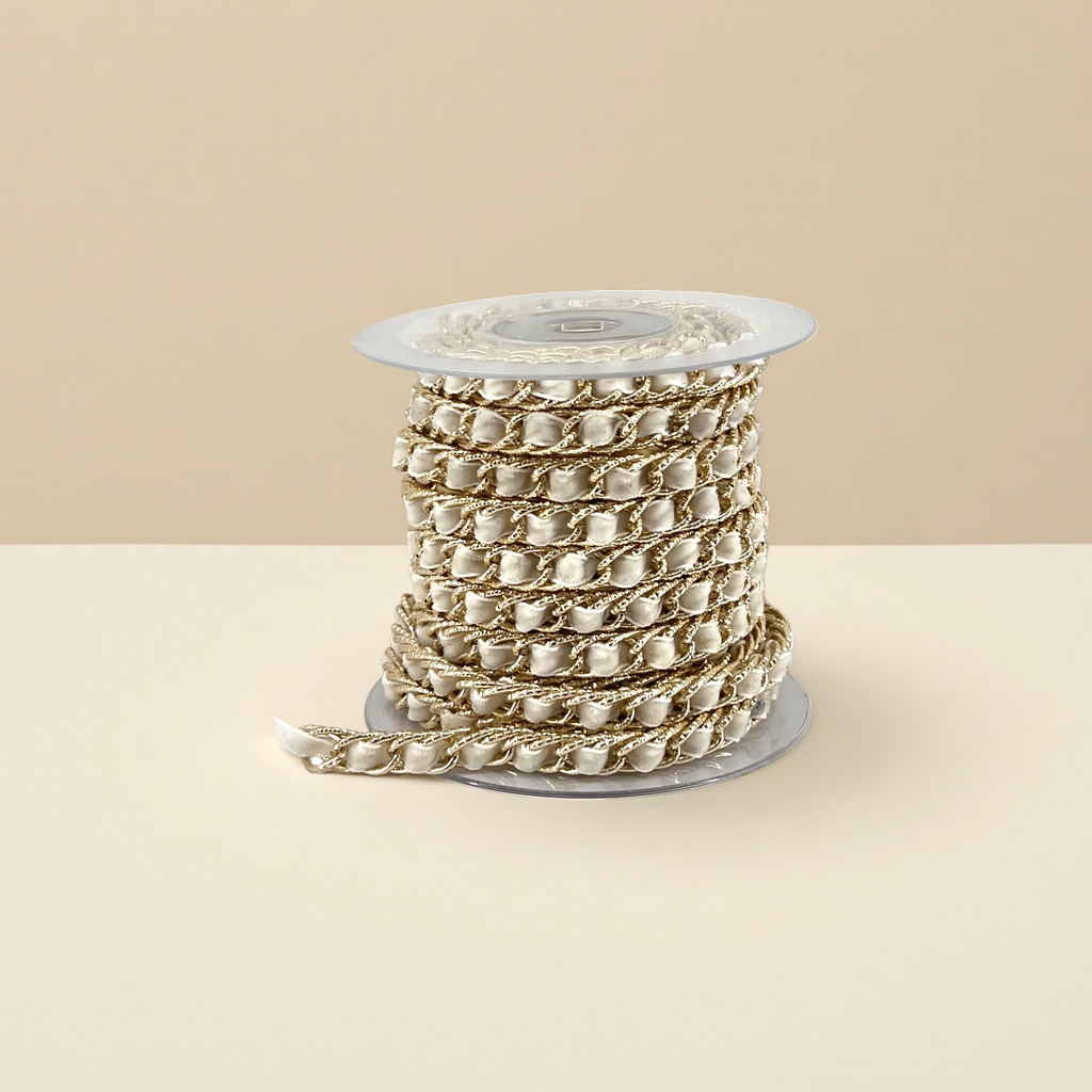 小香风编织铝穿绒条背包带肩带服装辅料饰品配件头饰铝链绒双层链条花纹链条