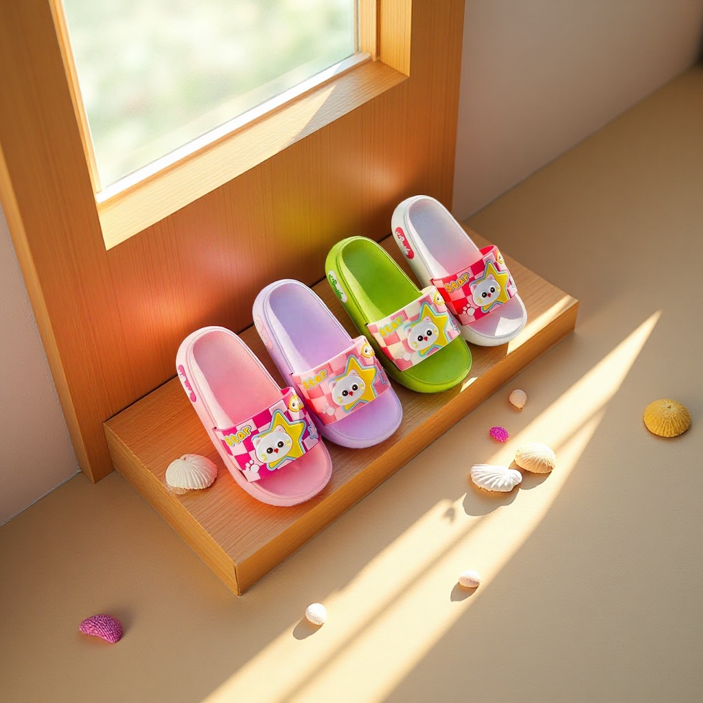 Children's slippers with anti-slip soft soles, comfortable and breathable. Spring and summer cartoon bear style Specification image