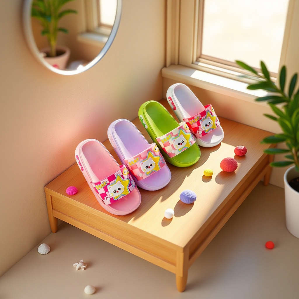 Children's slippers with anti-slip soft soles, comfortable and breathable. Spring and summer cartoon bear style details Picture