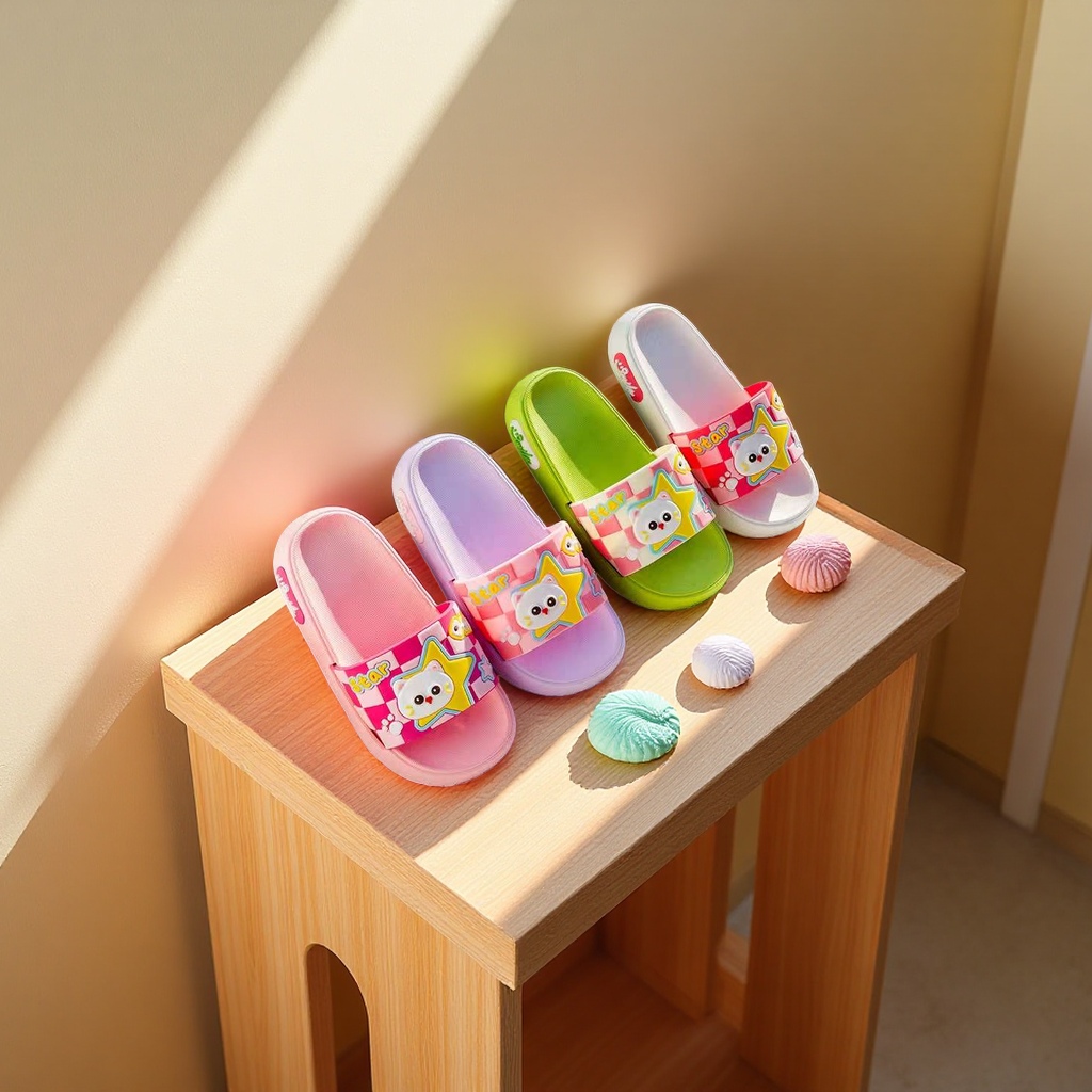 Children's slippers with anti-slip soft soles, comfortable and breathable. Spring and summer cartoon bear style Application Scenario