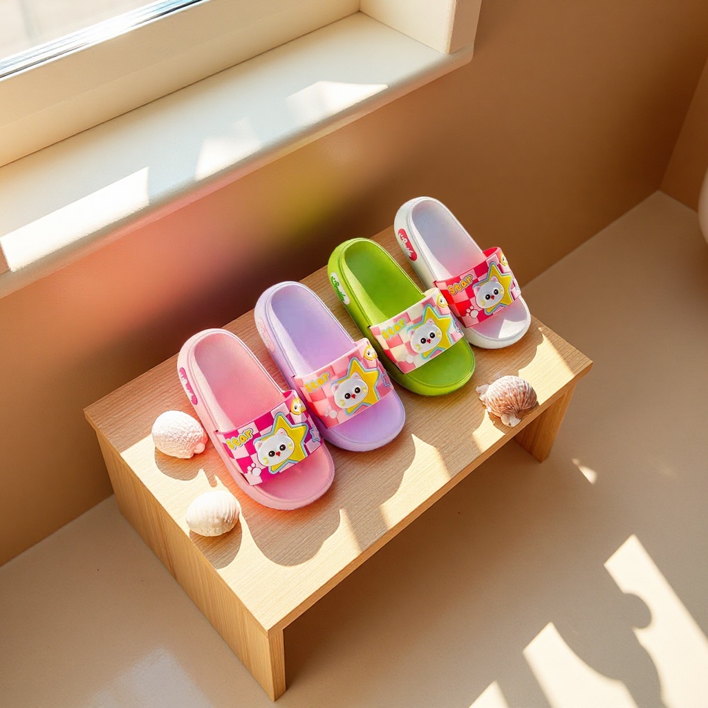 Children's slippers with anti-slip soft soles, comfortable and breathable. Spring and summer cartoon bear style