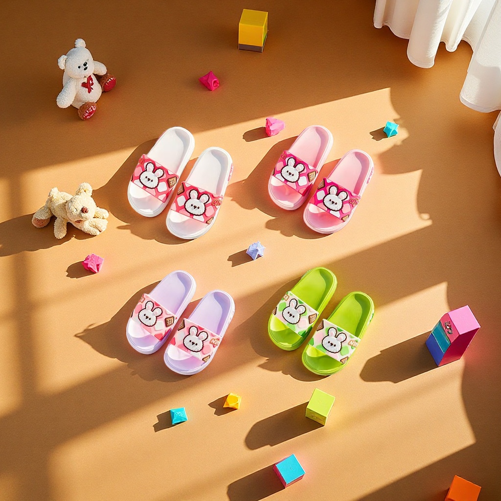 Children's slippers with anti-slip soft soles, comfortable and breathable. Spring and summer cartoon rabbit style Specification image