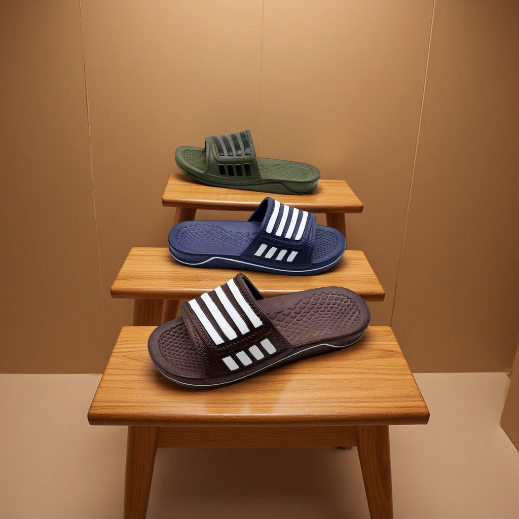 Men's summer casual beach Vietnamese flip-flops with stripes details Picture