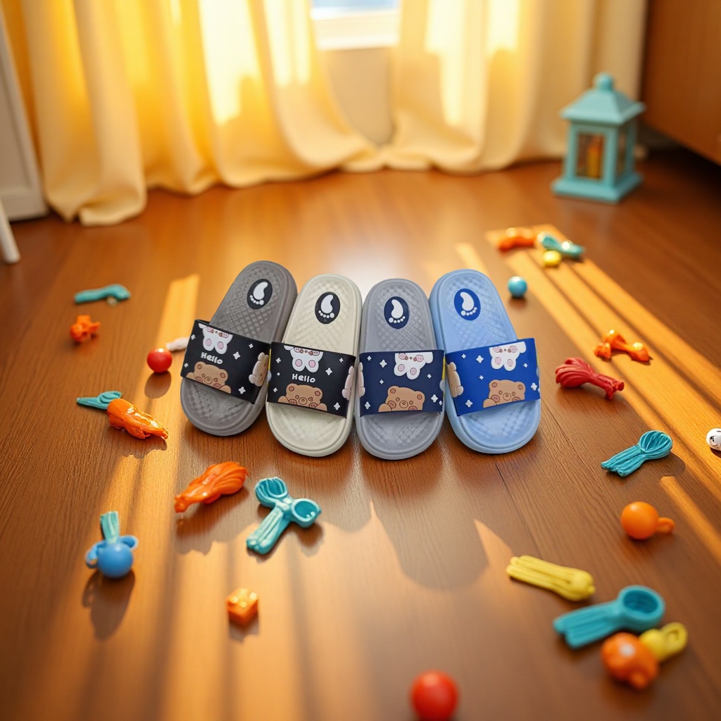 Men's children's slippers with anti-slip soft soles, comfortable and breathable. Spring and summer cartoon bear style Specification image