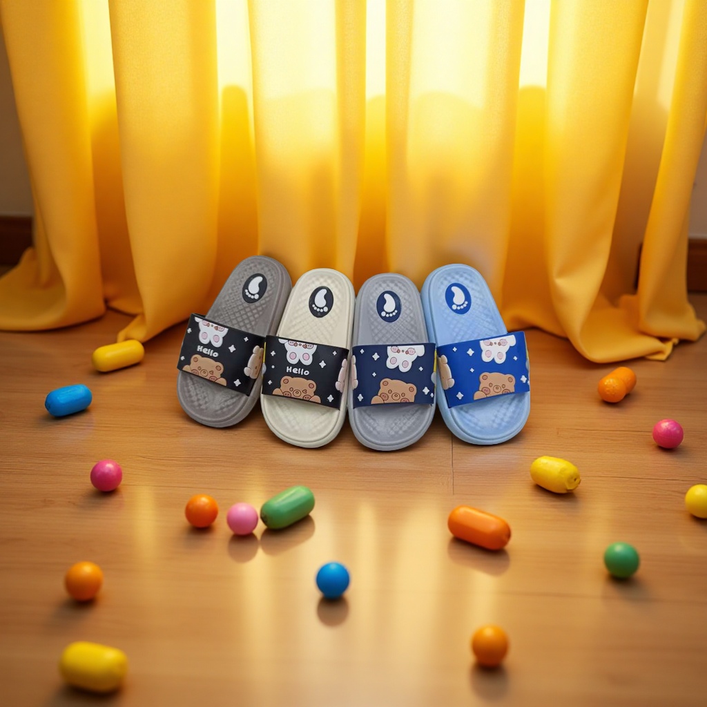 Men's children's slippers with anti-slip soft soles, comfortable and breathable. Spring and summer cartoon bear style Application Scenario