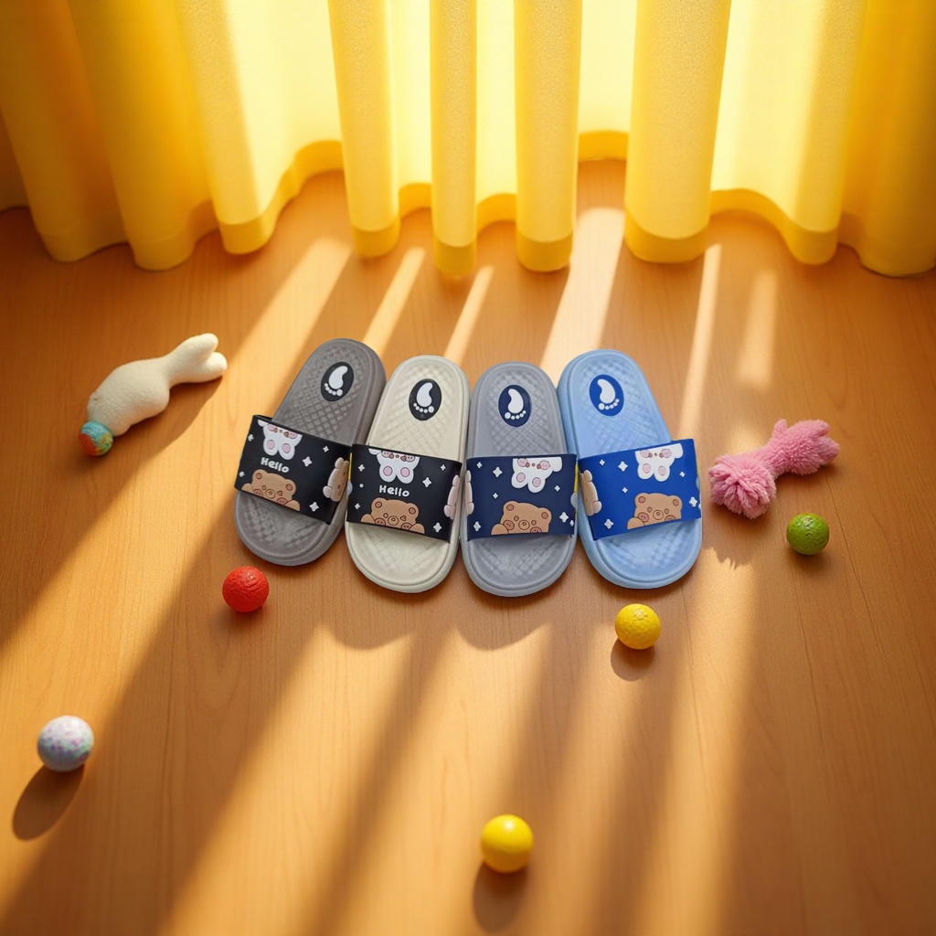 Men's children's slippers with anti-slip soft soles, comfortable and breathable. Spring and summer cartoon bear style details Picture