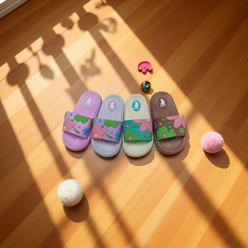 Children's slippers with anti-slip soft soles, comfortable and breathable. Spring and summer style with cartoon flowers Specification image