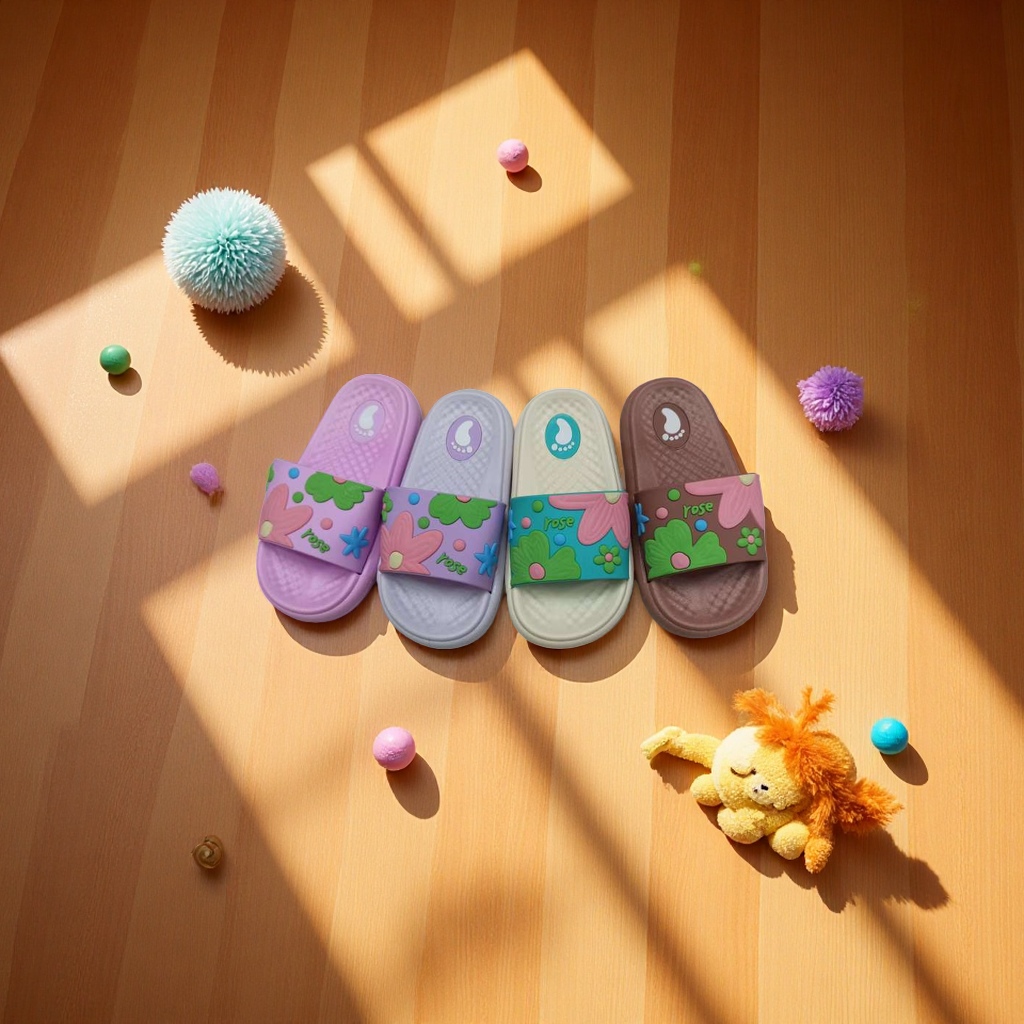 Children's slippers with anti-slip soft soles, comfortable and breathable. Spring and summer style with cartoon flowers
