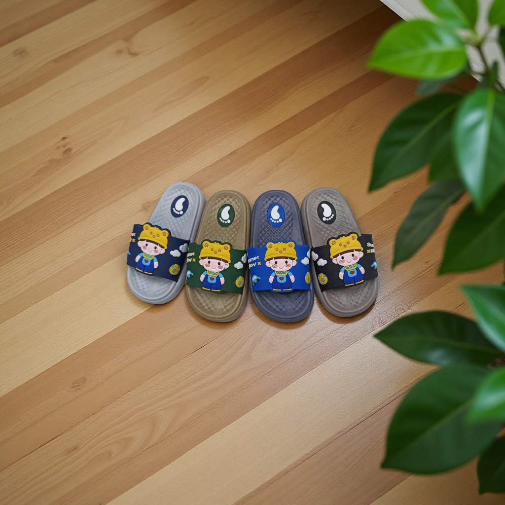 Men's children's slippers with anti-slip soft soles, comfortable and breathable. Spring and summer cartoon boys' style Specification image