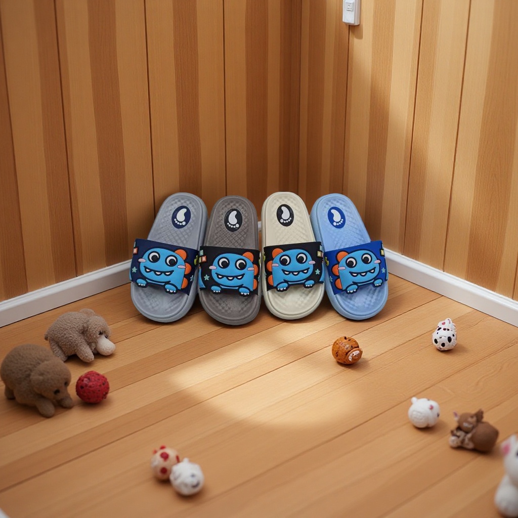 Men's children's slippers with anti-slip soft soles, comfortable and breathable. Spring and summer cartoon dragon style details Picture