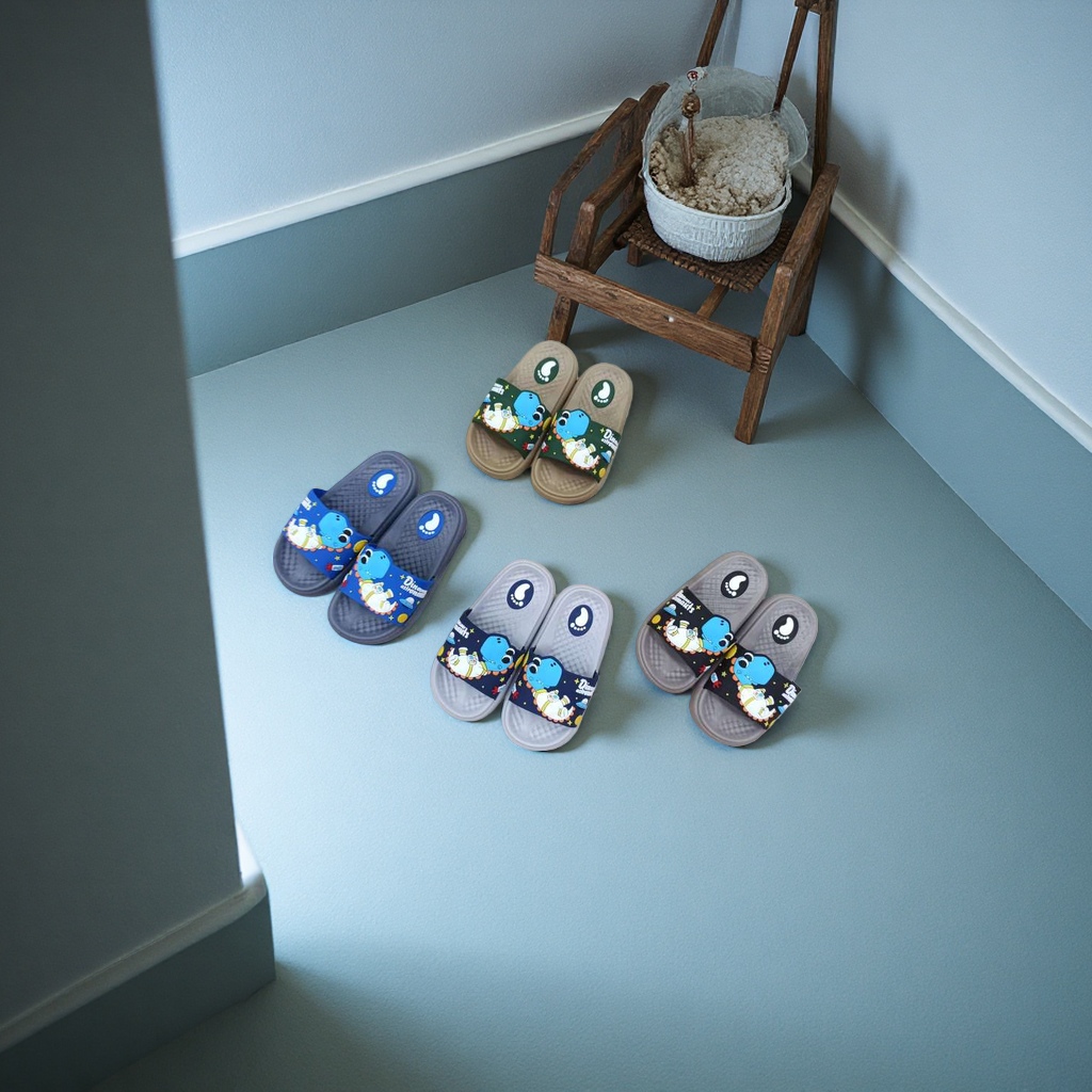 Men's children's slippers with anti-slip soft soles, comfortable and breathable. Spring and summer cartoon dinosaur style details Picture