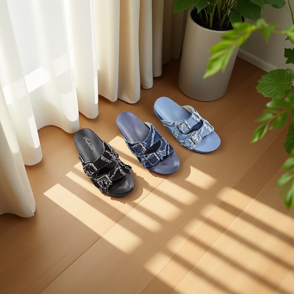 Fashionable women's summer versatile flip-flops designed in denim style Specification image