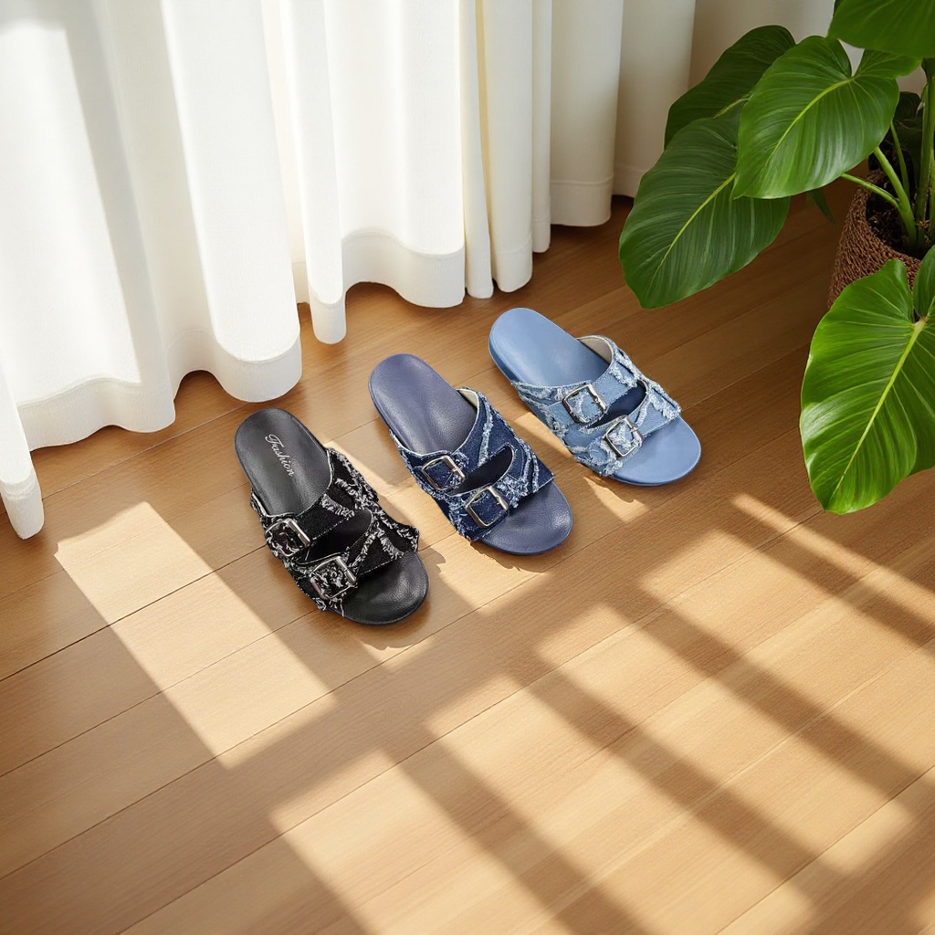 Fashionable women's summer versatile flip-flops designed in denim style Application Scenario