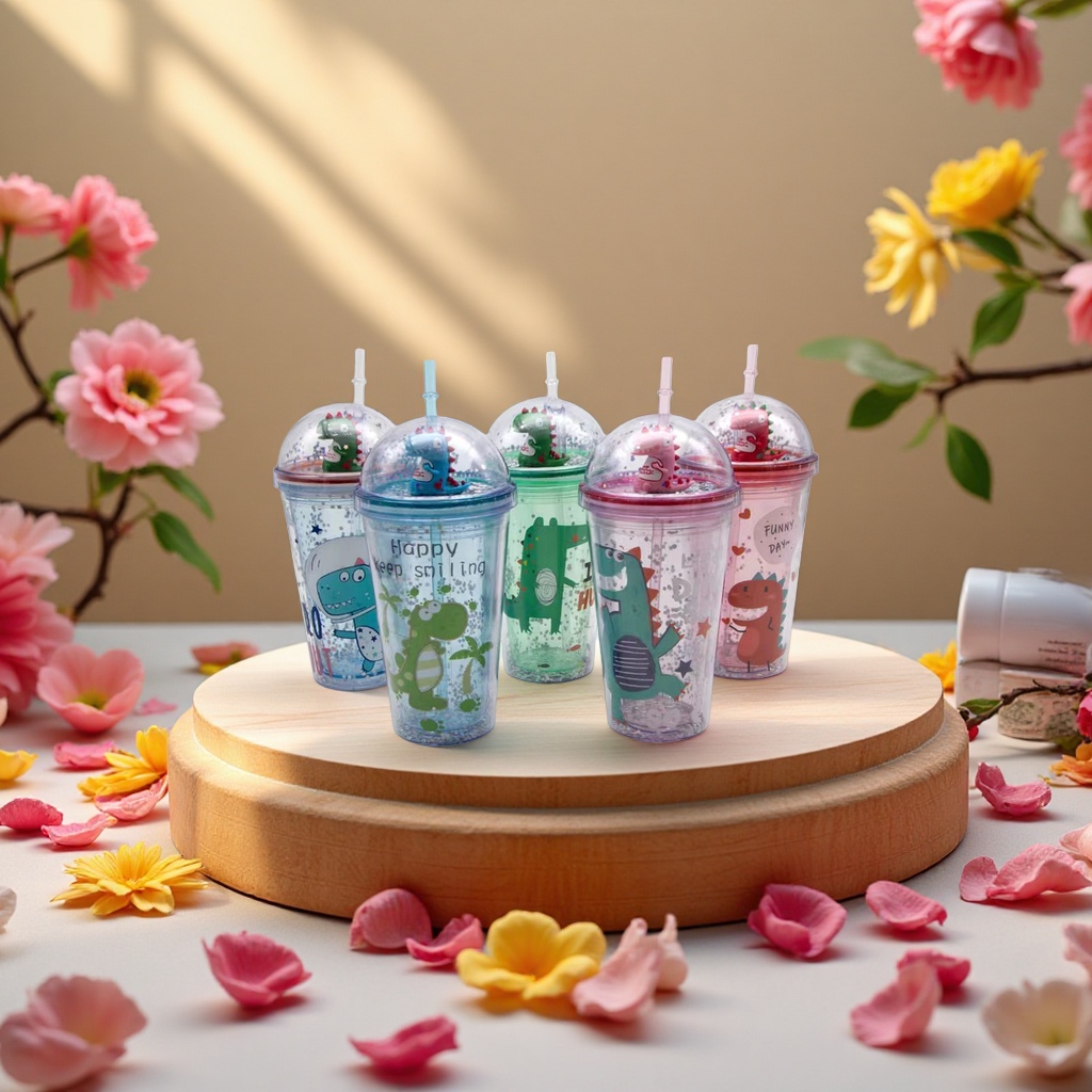 Children's water cup cartoon slanted plastic cup portable, cute and leak-proof cup Application Scenario