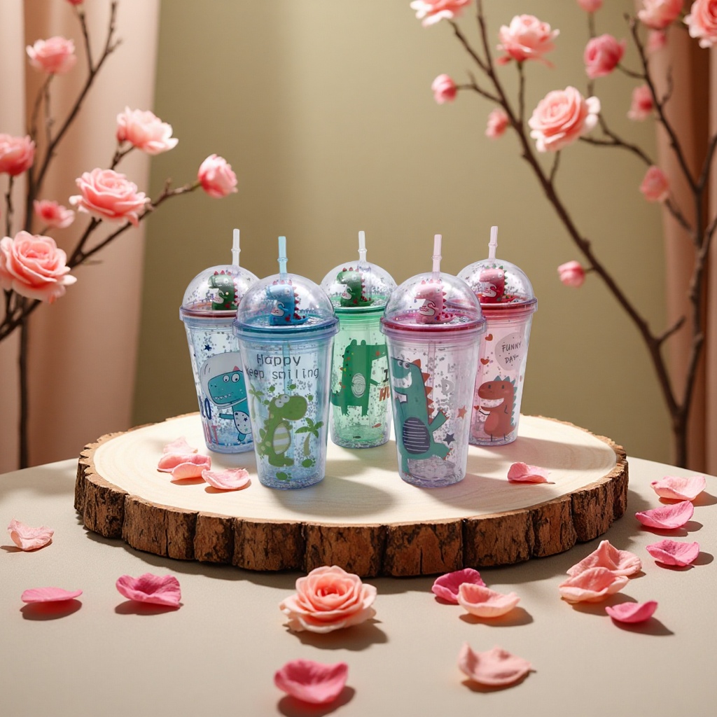 Children's water cup cartoon slanted plastic cup portable, cute and leak-proof cup
