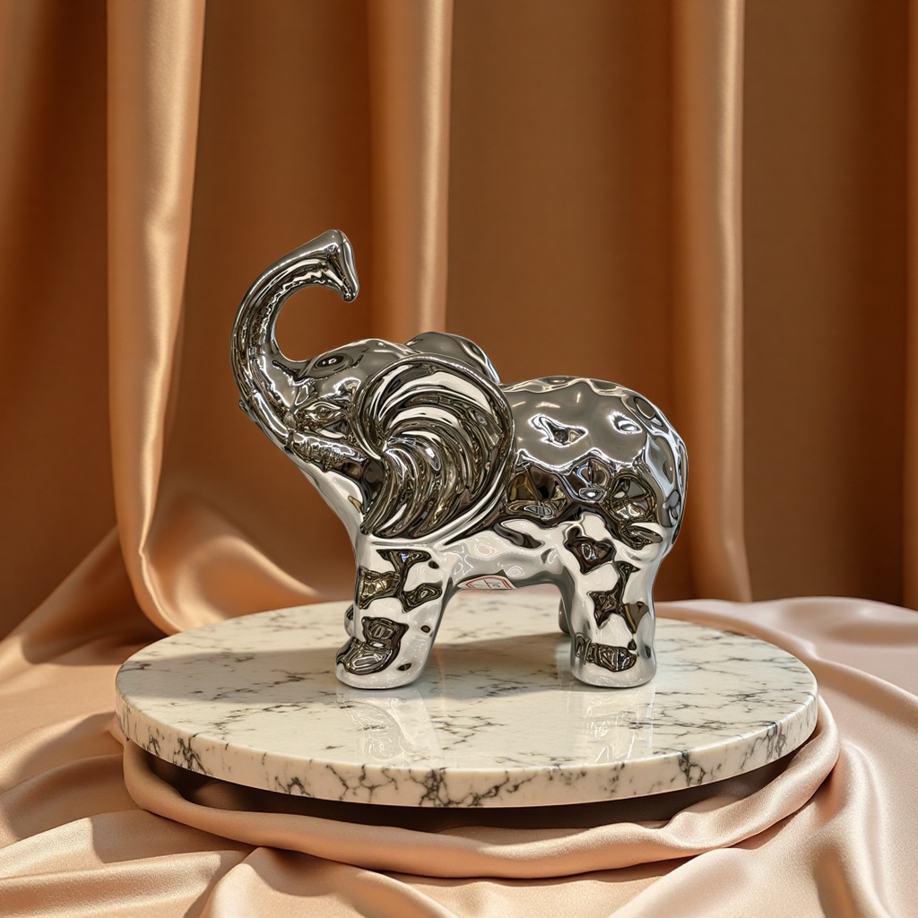 A pair of light luxury electroplated elephant ornaments, a ceramic elephant for the living room entrance, as a soft decoration gift for a housewarming and opening ceremony