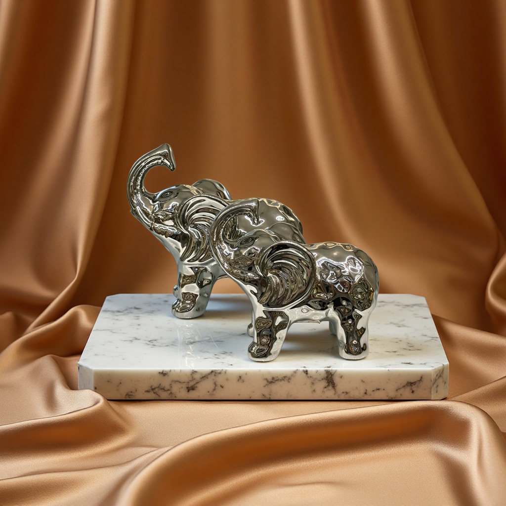 A pair of light luxury electroplated elephant ornaments, a ceramic elephant for the living room entrance, as a soft decoration gift for a housewarming and opening ceremony details Picture