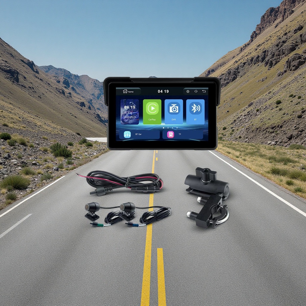 7寸摩托车CarPlay安卓自动带摄像头行车记录仪