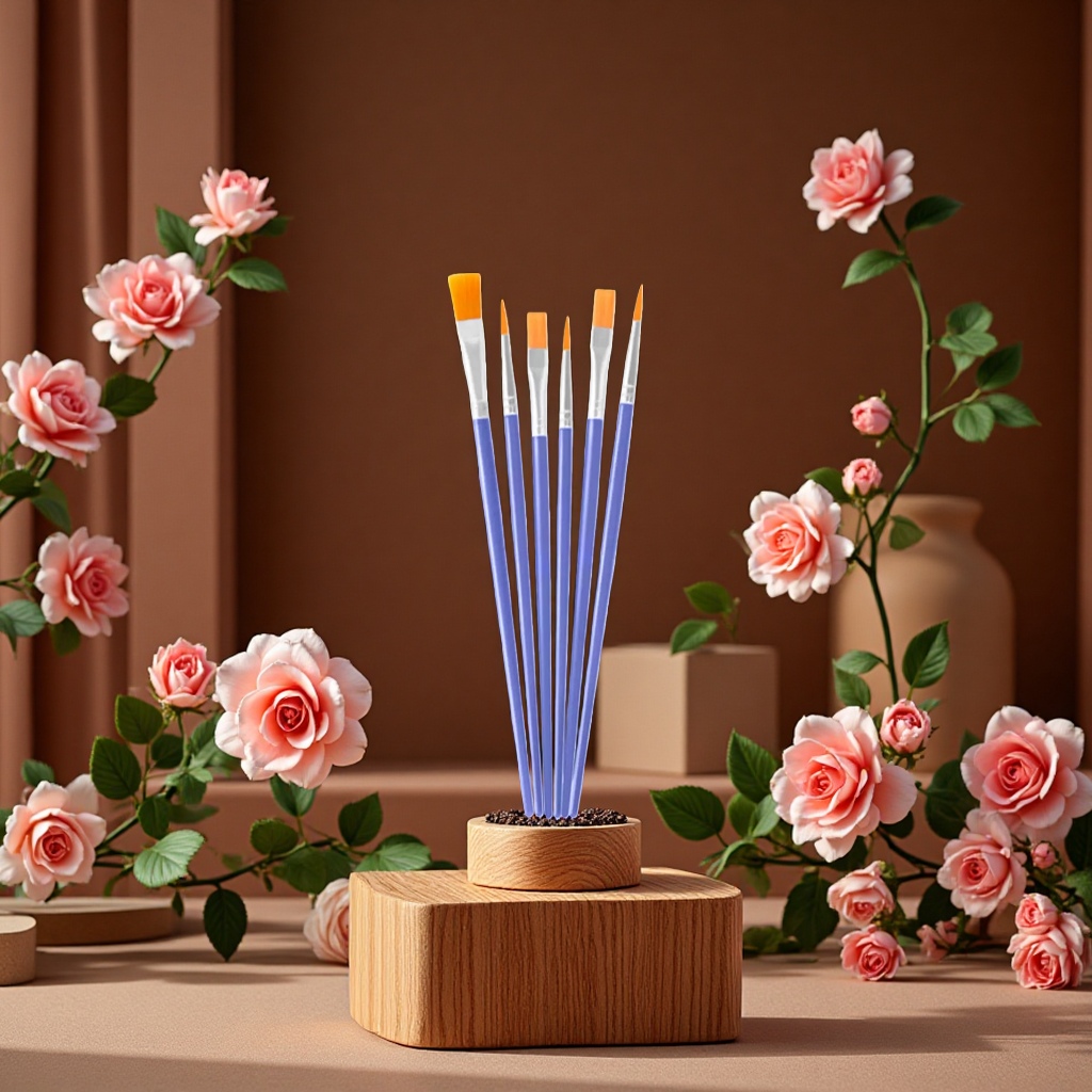 Cross-border 6-piece nylon bristle oil painting brush set, watercolor and gouache oil painting children's painting brushes details Picture