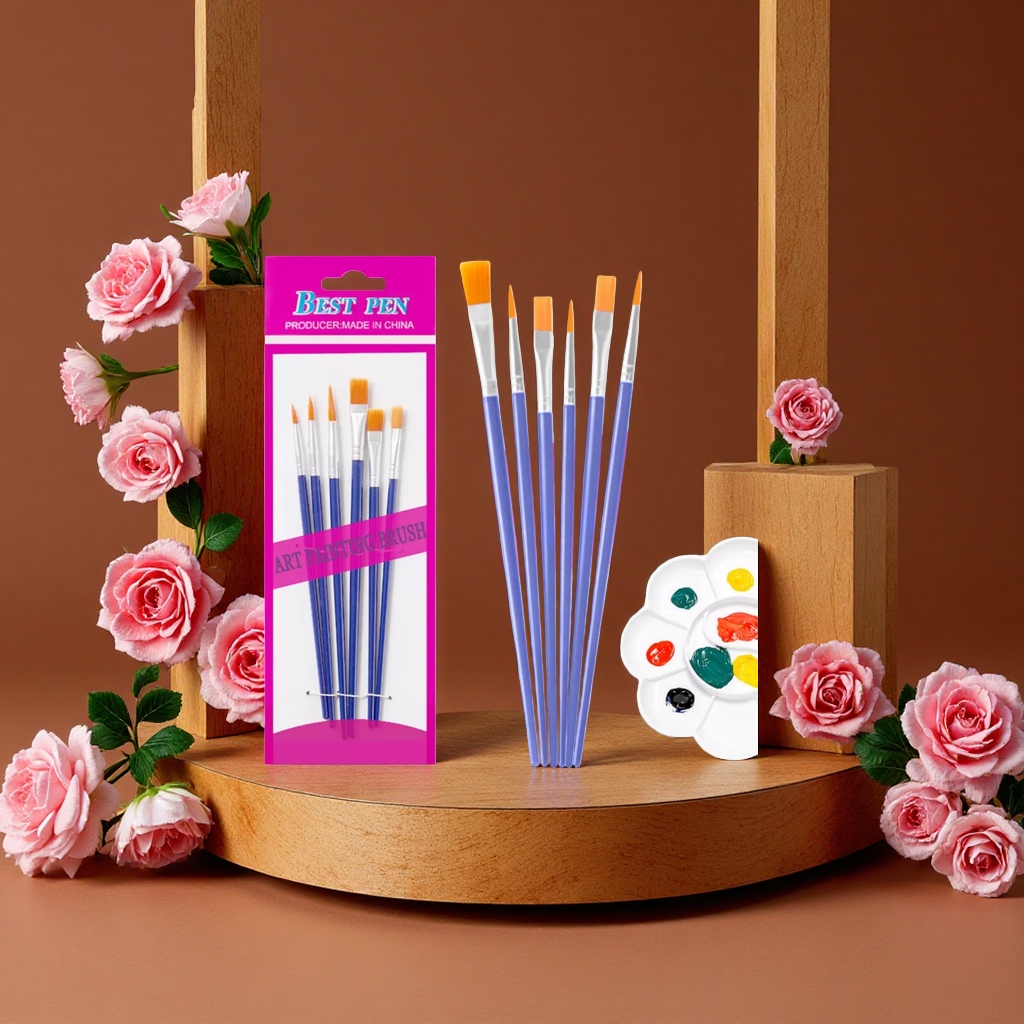 Cross-border 6-piece nylon bristle oil painting brush set, watercolor and gouache oil painting children's painting brushes Specification drawing
