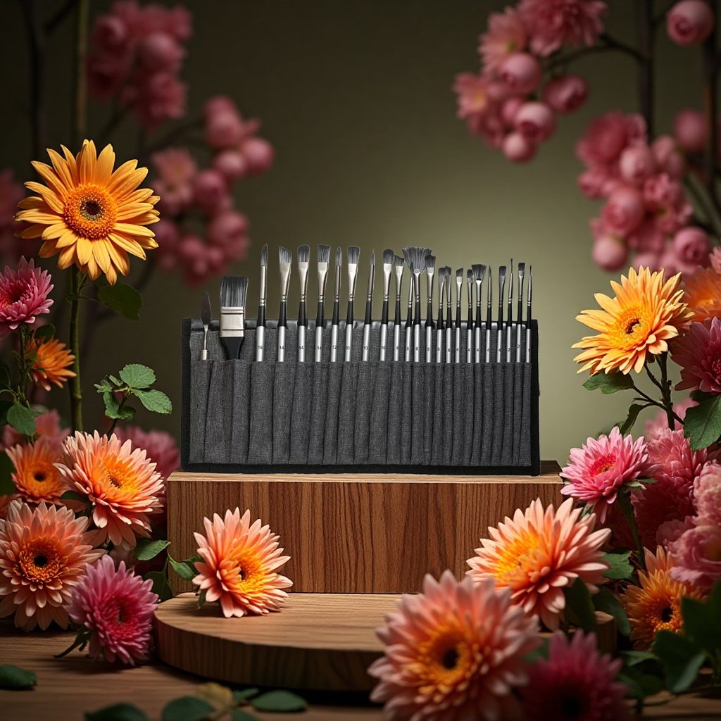 24-piece brush set cross-border bestseller: Canvas brush curtain, oil brush, nylon gouache and watercolor brush factory direct sales thumbnail