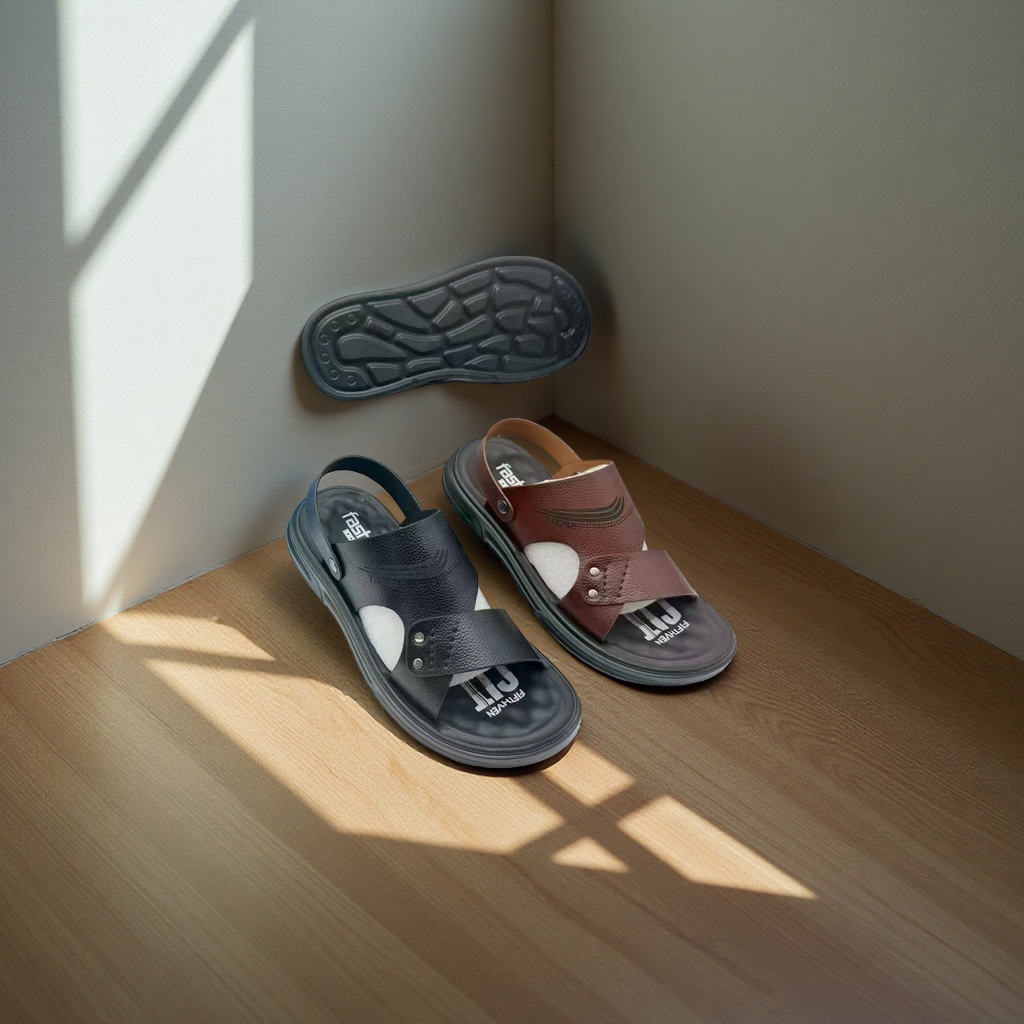 Men's leather home shoes with anti-slip soft soles and comfortable home slippers details Picture