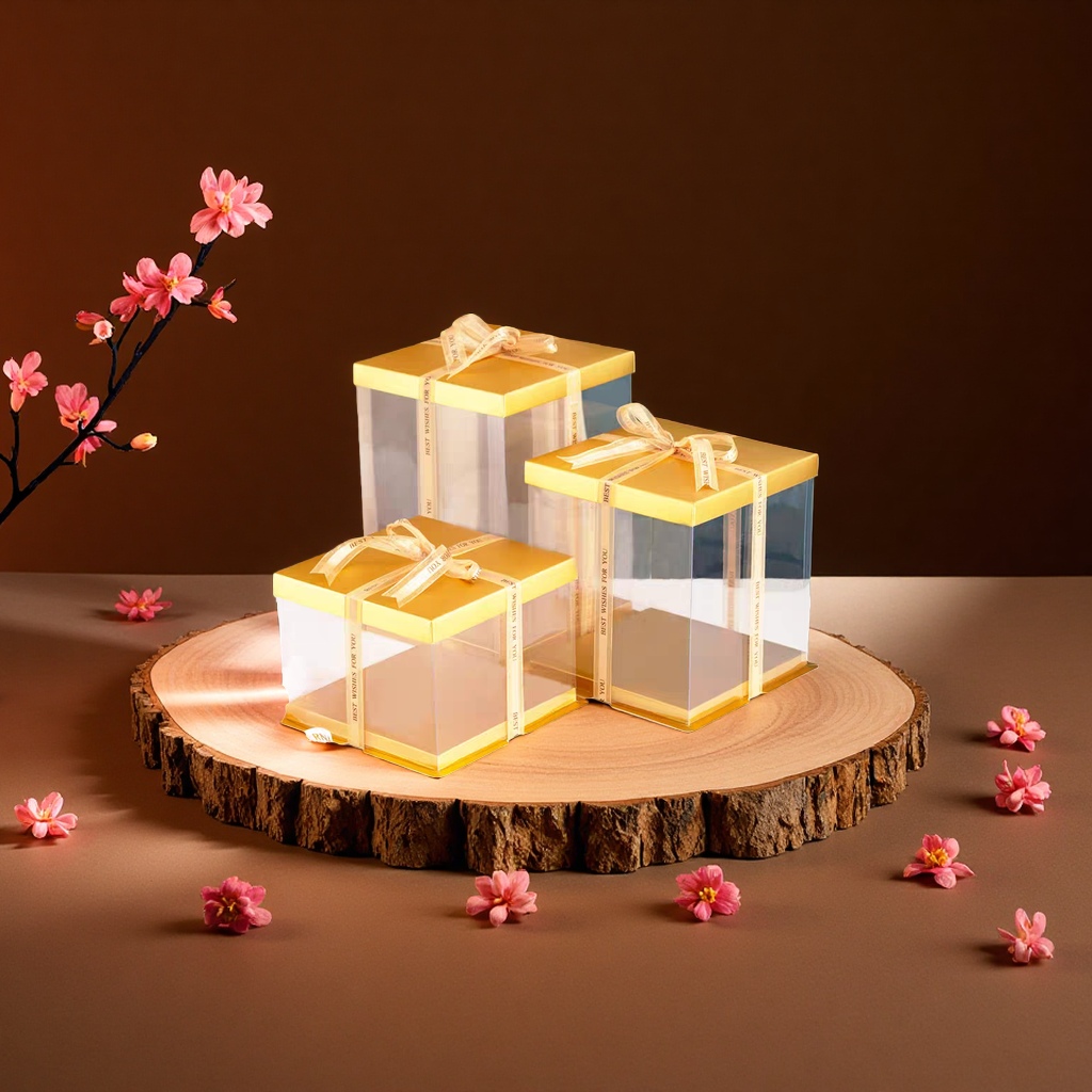 Transparent cake box packaging box, birthday cake packing box, 6, 6, 8, 8, 10, 10, 12 inches, single or double layer, raised and thickened pic 1