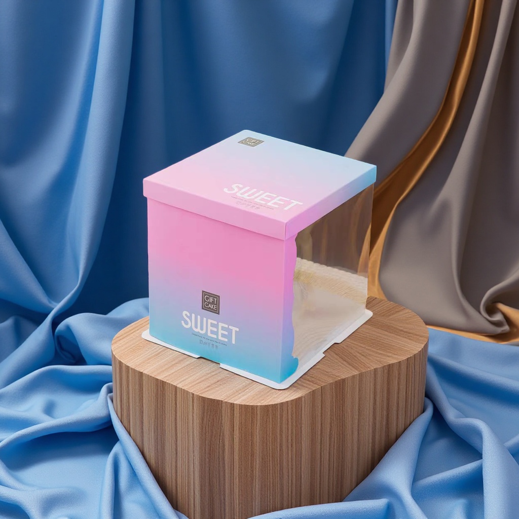 Semi-transparent birthday cake box packaging box, 6 inches, 8 inches, 10 inches, 12 inches, single or double layer with height, 6 inches and 8 inches square