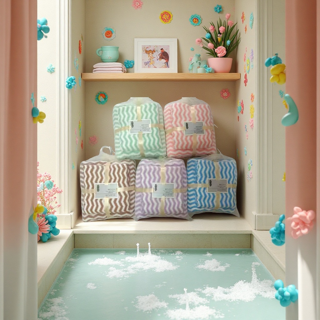 Wooden-handled cartoon bath flower scrubbing towel 180g exfoliating, refreshing and softening the skin details Picture