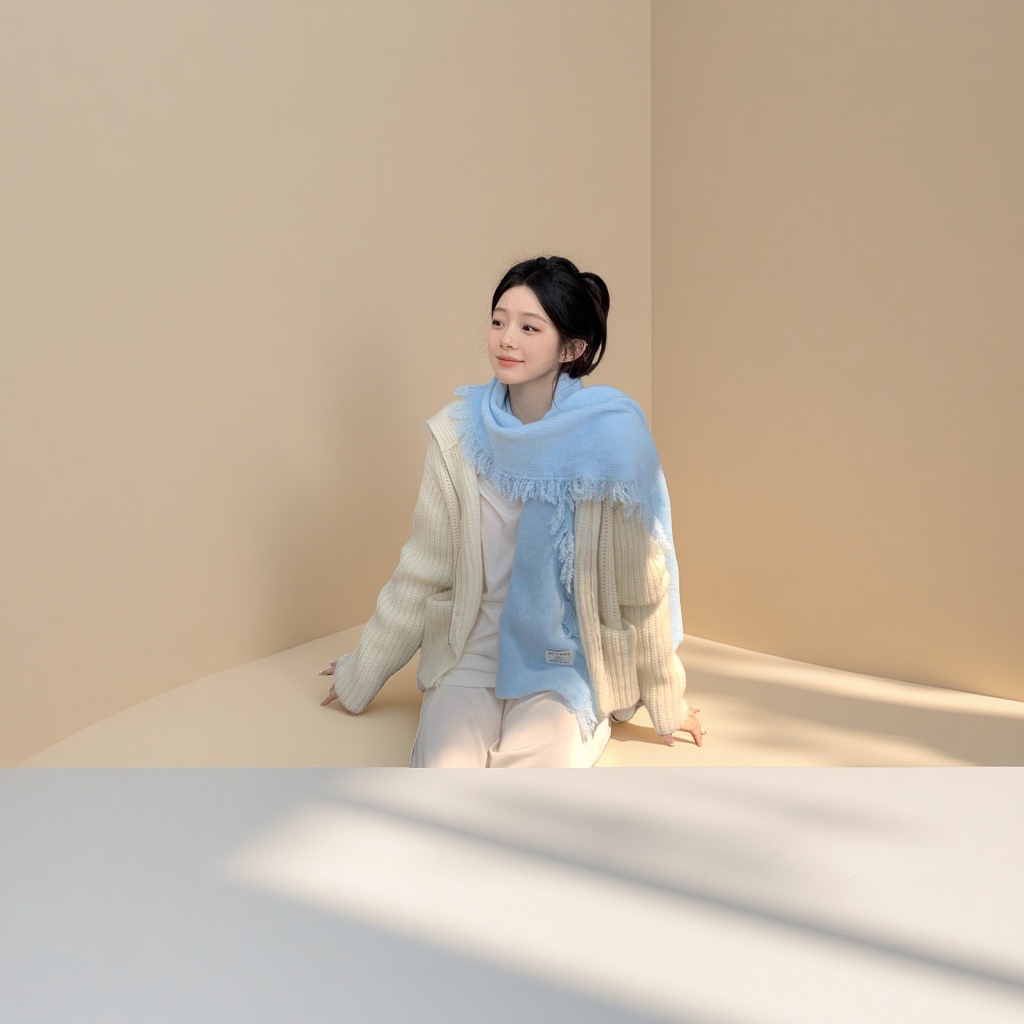 The thick and warm woolen scarf for women in winter is soft, comfortable, classic and versatile details Picture