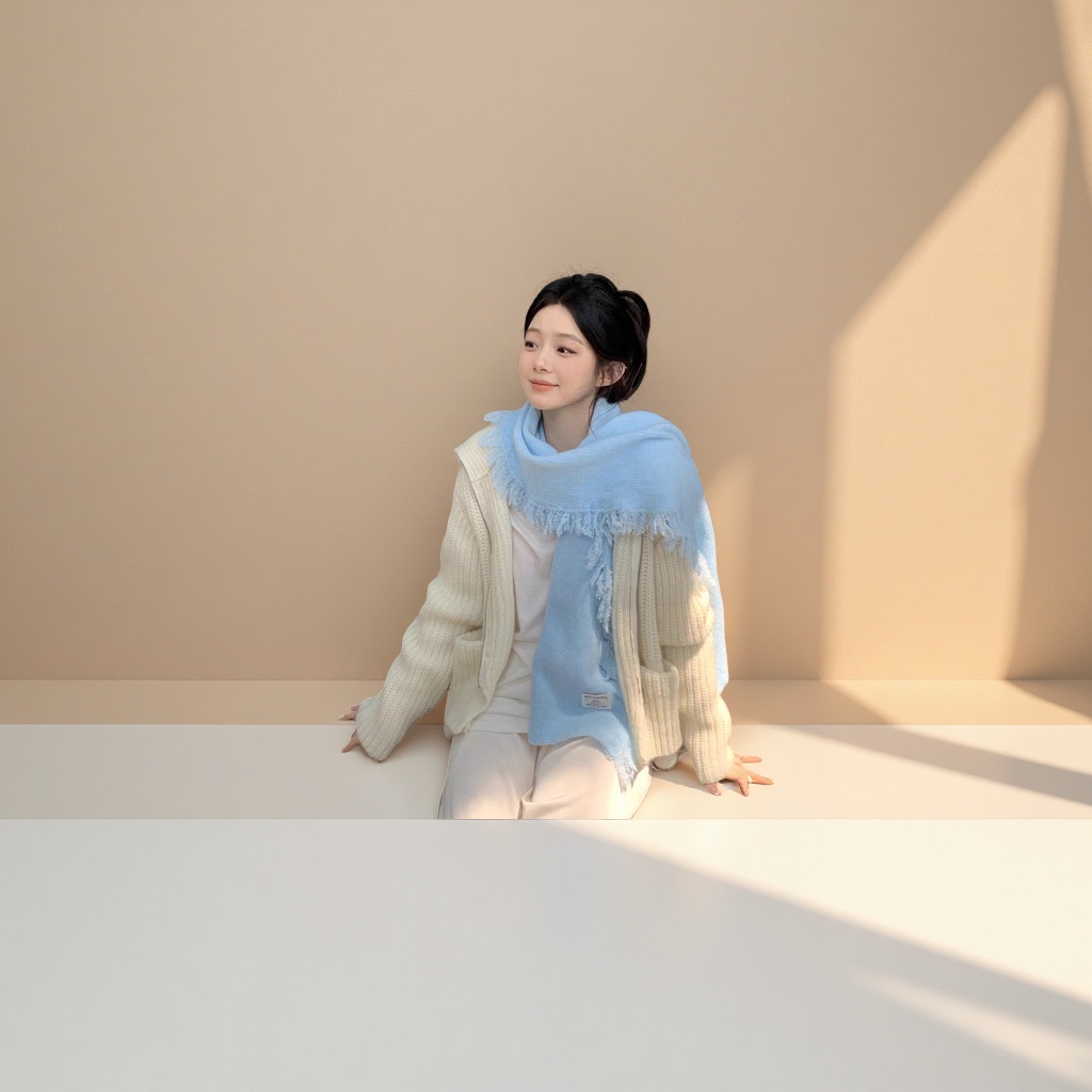 The thick and warm woolen scarf for women in winter is soft, comfortable, classic and versatile Specification image