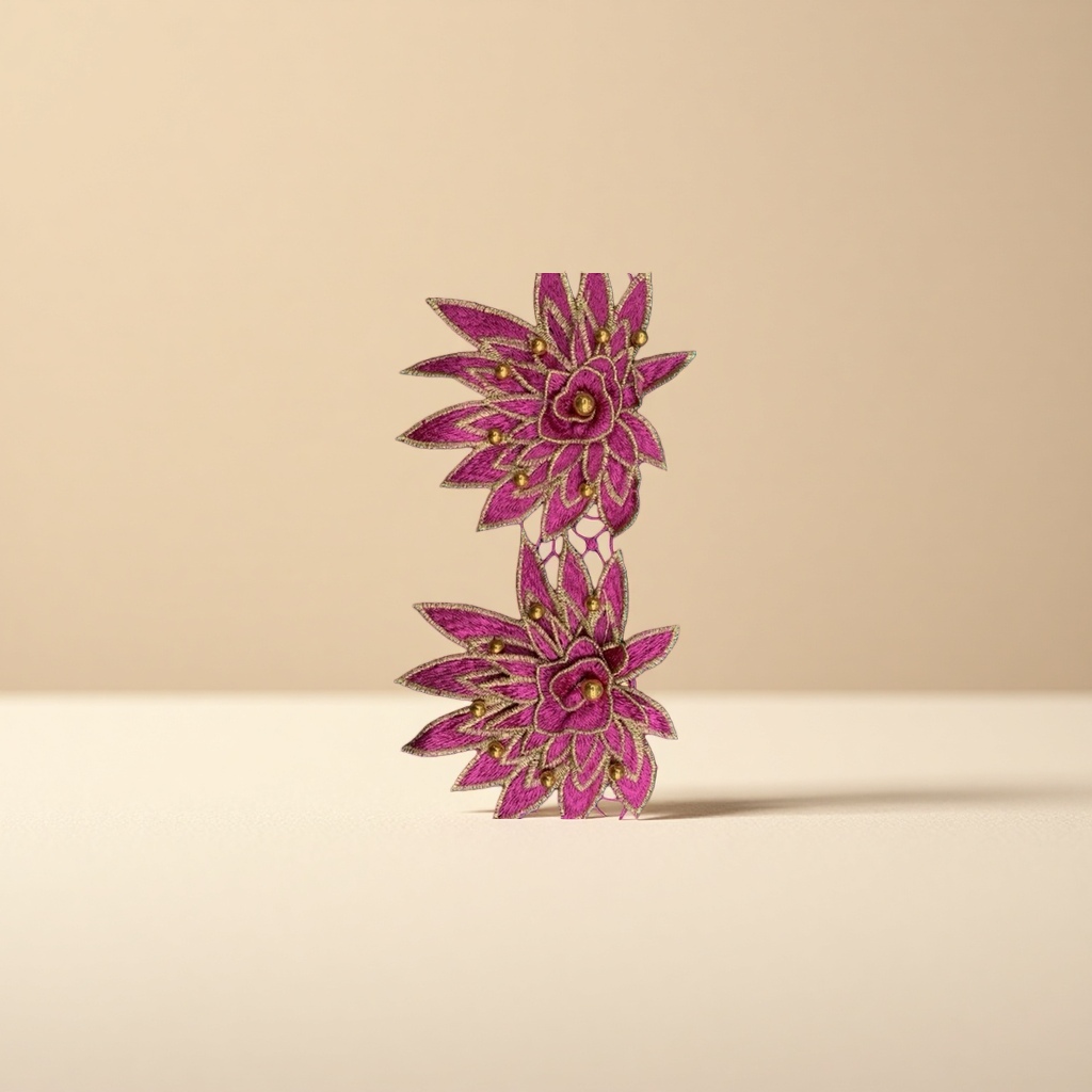 水溶刺绣花边条码黄金加彩条码3D立体花边细节图