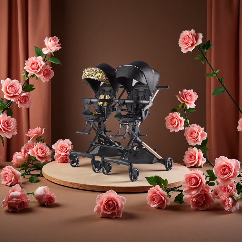 The baby stroller is lightweight and foldable for easy travel. It can be used for sitting or lying down and has a four-wheel sun protection cover. It is a perfect stroller for walking babies Application Scenario