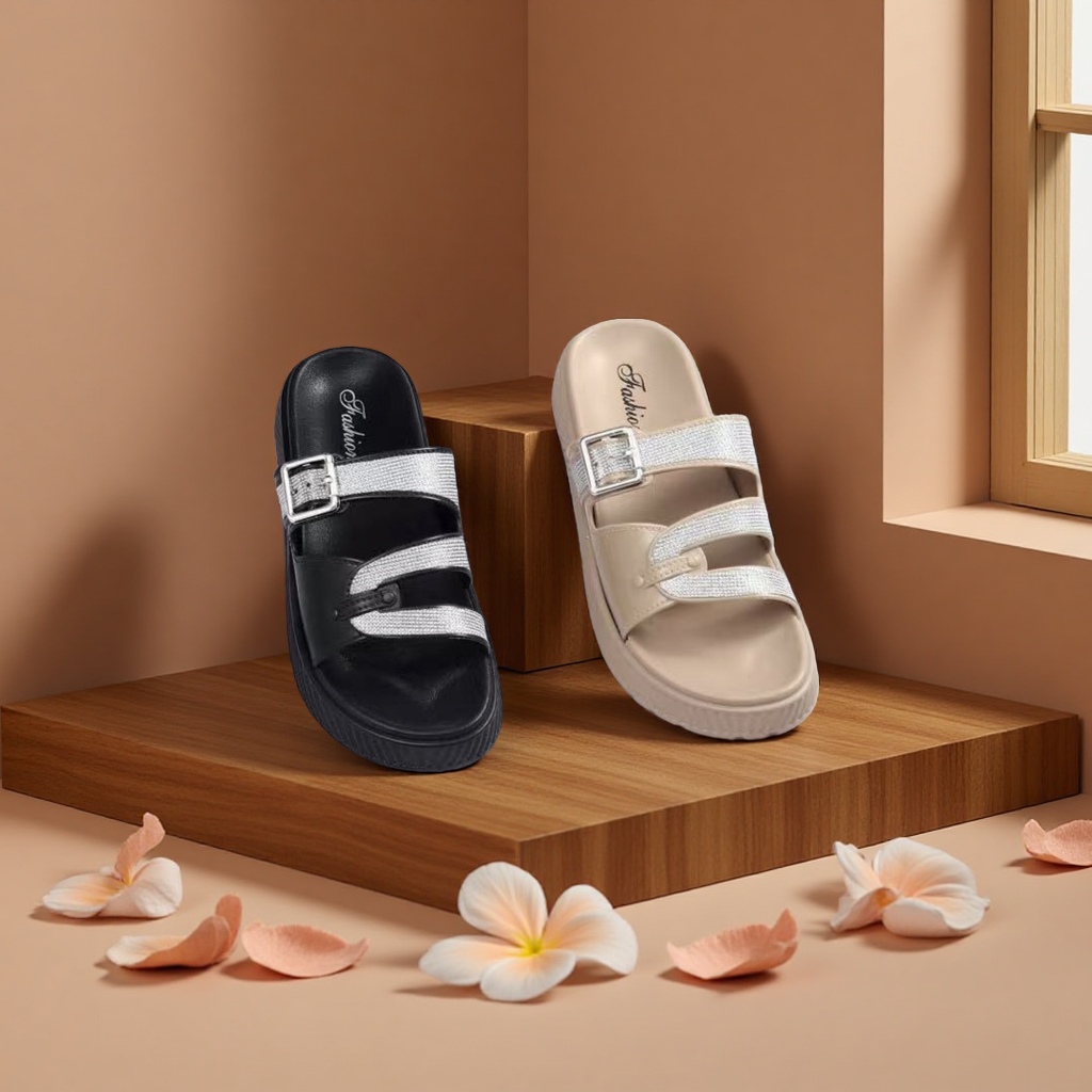 Summer women's anti-slip, breathable and comfortable home slippers with diamonds details Picture