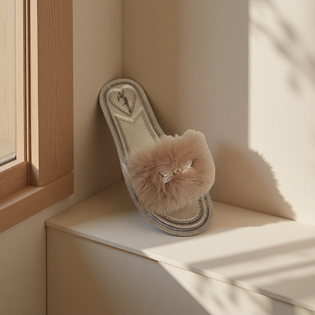 حذاء منزلي مريح للتزلج مع شعر بني Specification image
