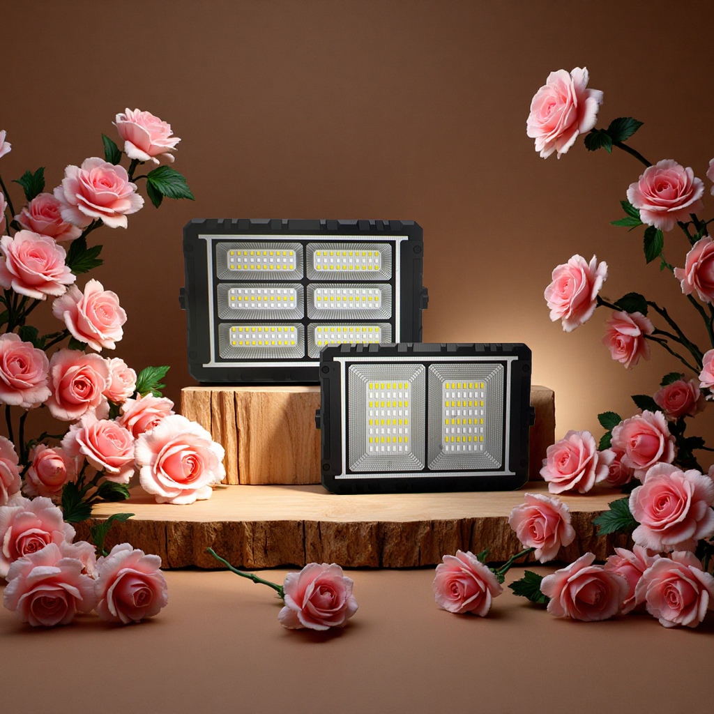 Solar-powered portable floodlights for outdoor portable rechargeable lighting