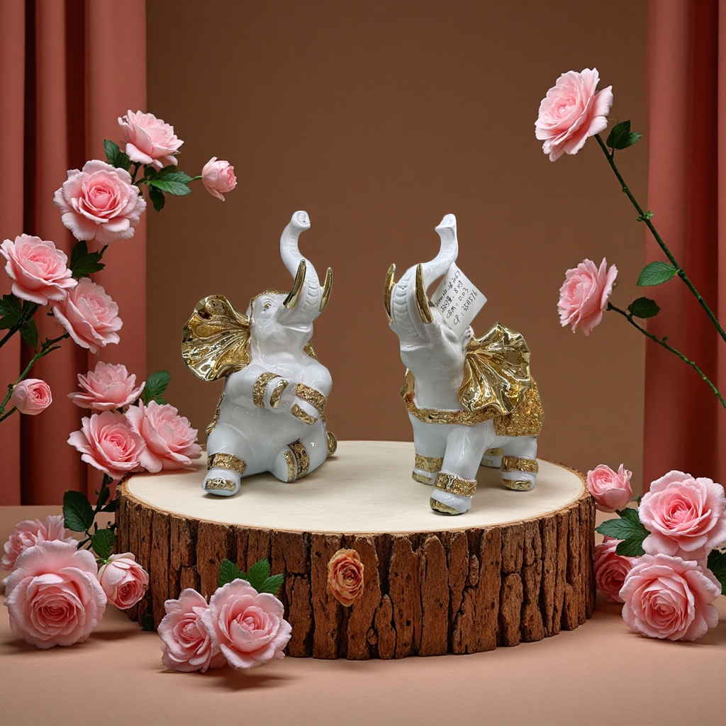 Two elephant resin craft ornaments for the living room, retro art ornaments details Picture