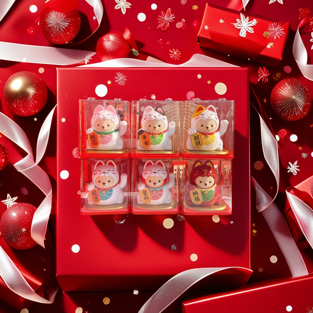 太阳能招财猫醒狮礼盒装陶瓷珠儿童夏季潮流