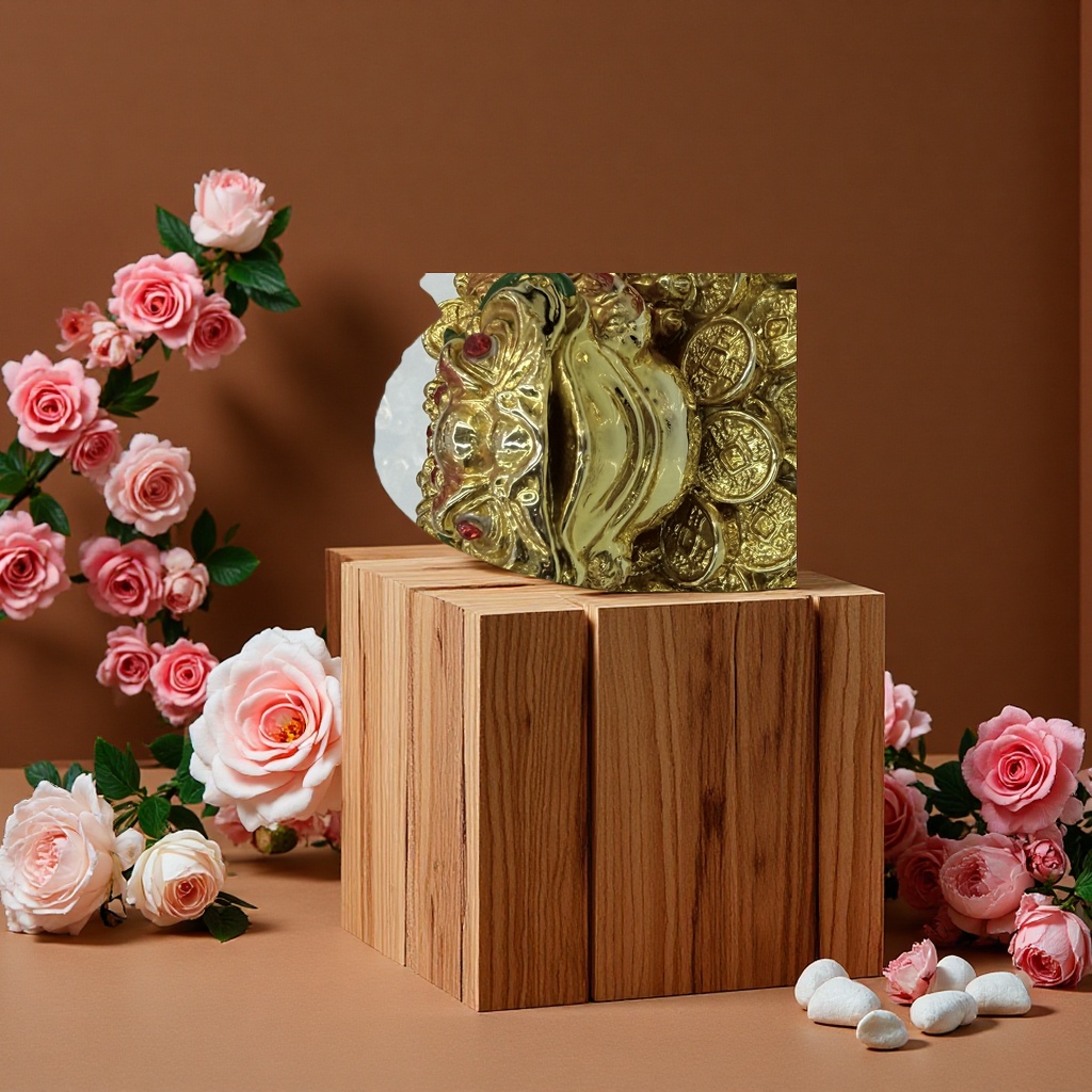 The small golden toad resin handicraft sculpture is a living room decoration and a home feng shui wonder