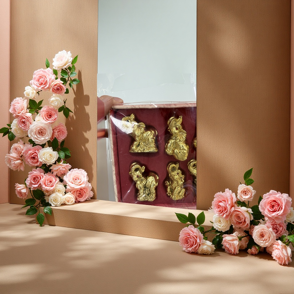 Six small golden elephant resin craft ornaments for living room decoration, retro ornaments for display