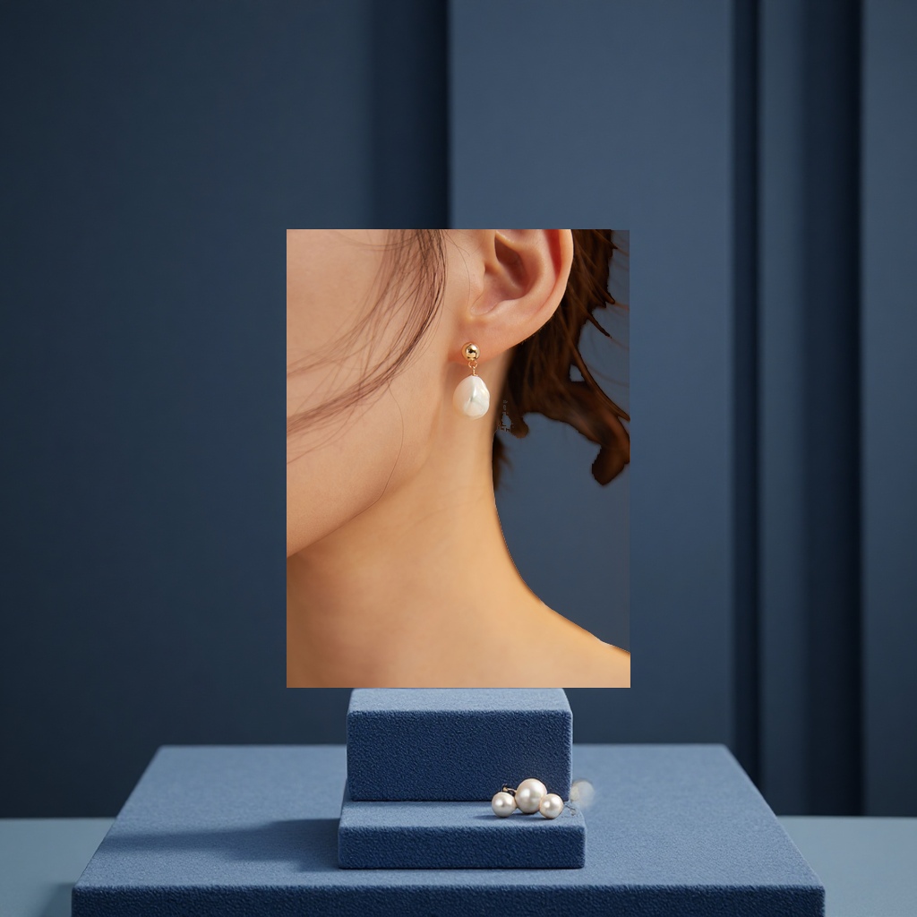 Benxi S925 silver jewelry, freshwater pearl plain stud earrings, simple and fashionable pearl earrings Specification image