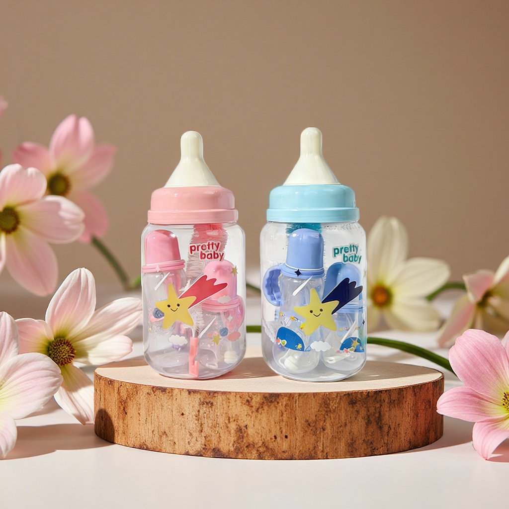 婴儿简约便携奶瓶刷子套装创意奶瓶桶蝴蝶结新宝妈礼盒组合桶