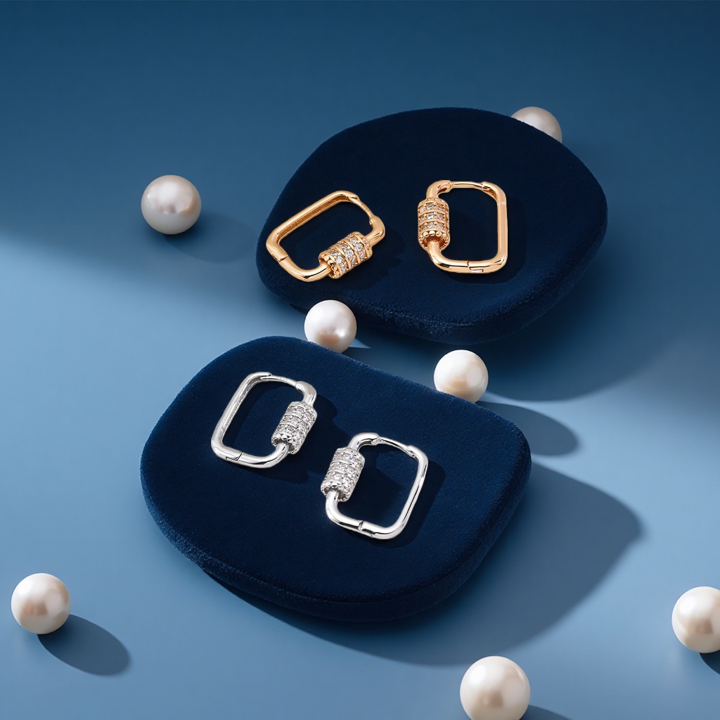 This evening's 925 sterling silver square ring earrings are simple, fashionable and versatile accessories for women details Picture