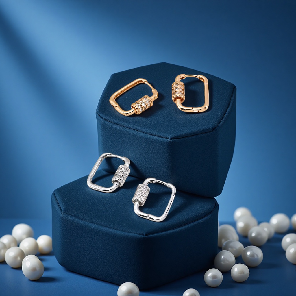 This evening's 925 sterling silver square ring earrings are simple, fashionable and versatile accessories for women Application Scenario