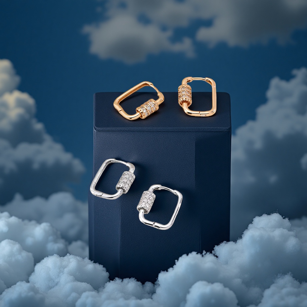 This evening's 925 sterling silver square ring earrings are simple, fashionable and versatile accessories for women Specification image
