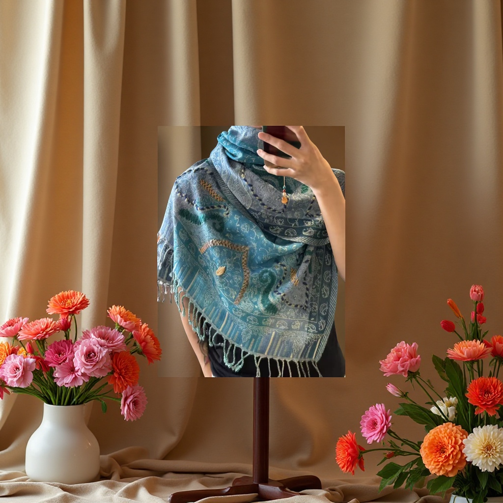The silk scarf is soft, breathable and thin. The beach shawl is light, sun-protective, warm and breathable details Picture