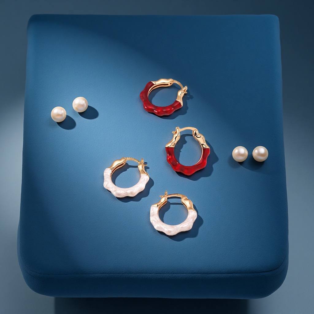 Tonight's S925 silver simple red glazed pearlescent white earrings Application Scenario